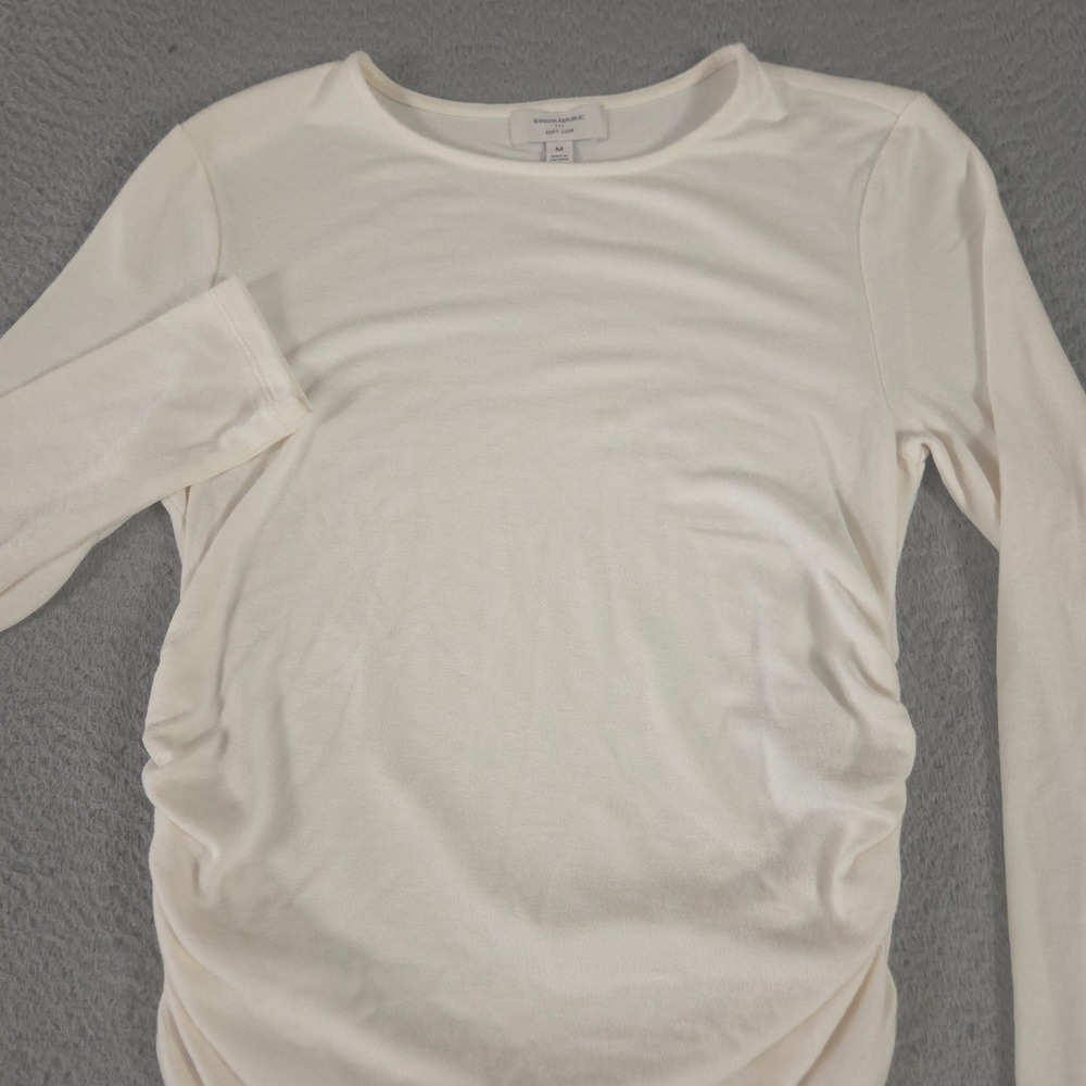 Banana Republic Top Womens M Cream Soft Luxe Shirred-Waist Rayon Long Sleeve